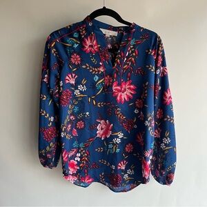 Ann Taylor Loft Blouse Popover Floral Bright Sz XS Women’s Asian EUC